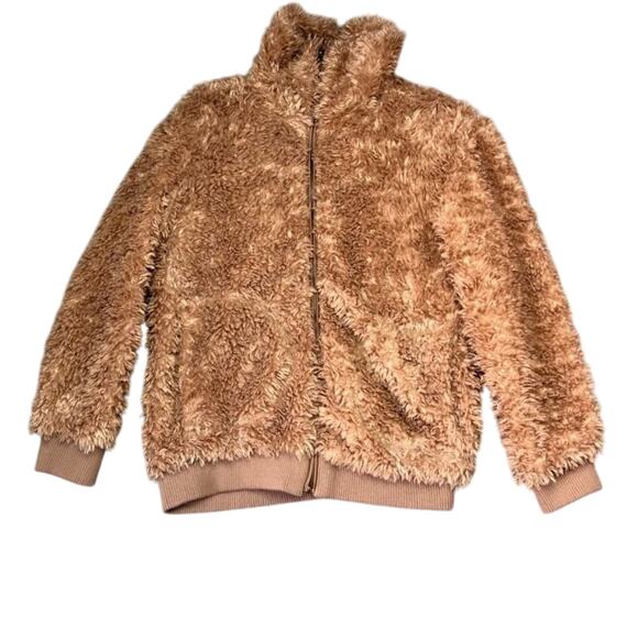 BB Dakota Jacket Womens Small Brown Side Pockets Fluffy Teddy Bear Zip Up Cozy - Picture 1 of 12